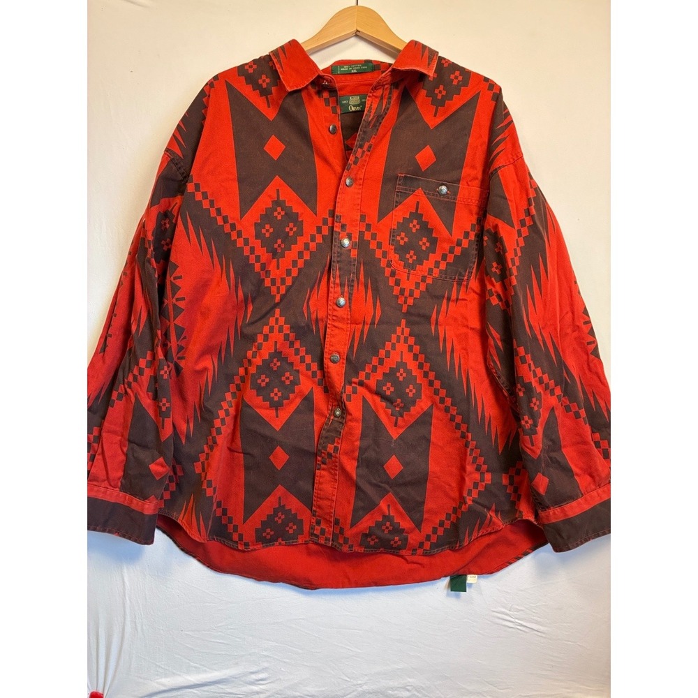 Vintage Orvis Men's Western Shirt XXL Red Aztec Geometric Snap Button